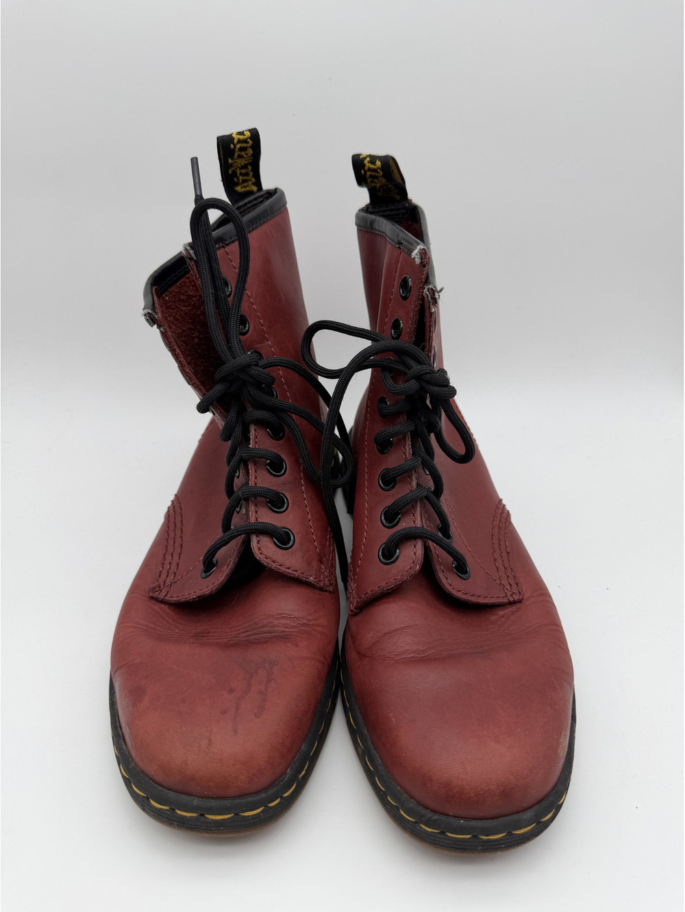 Dr. Martens Red Leather Lace-Up Combat Boots
